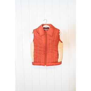 Vintage 70s 80s Quilted Puffer Vest Retro Campy Orange Beige Outdoor Indie Lg